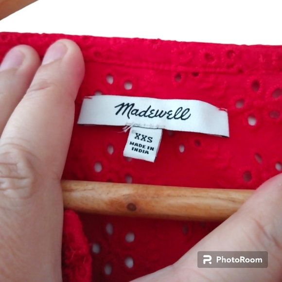 🍒 Madewell Red Eyelet Ruffle-Sleeve Bib Top . Size XXS - Picture 10 of 16